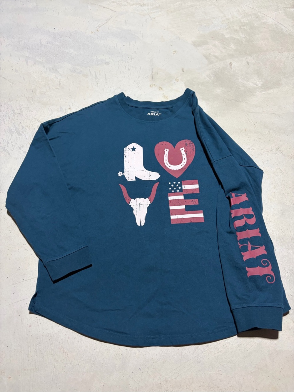 Ariat Teal Long-Sleeve Graphic Tee oversize fit large